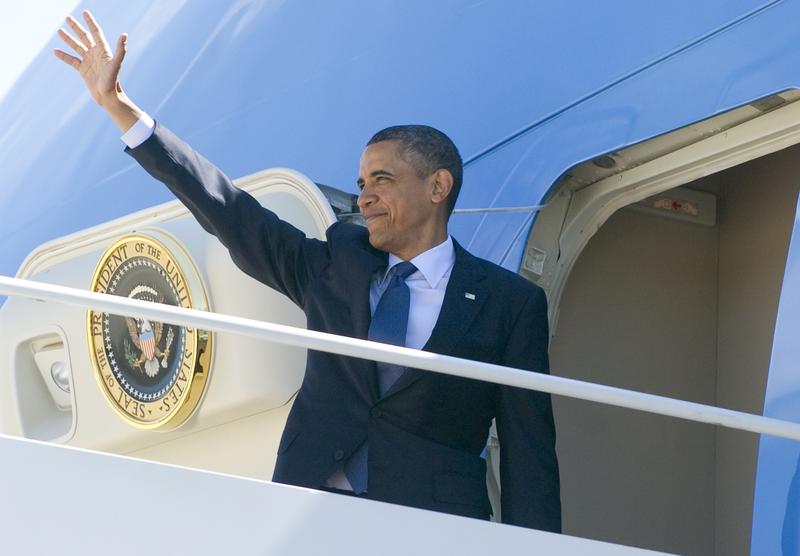 President Obama boards Air Force One on a speaking and fundraising tour that includes a stop in Puerto Rico.